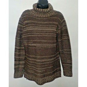 CARVE Designs Fancesca‎ Tunic Sweater Women S Wool Blend Brown Stripe Turtleneck